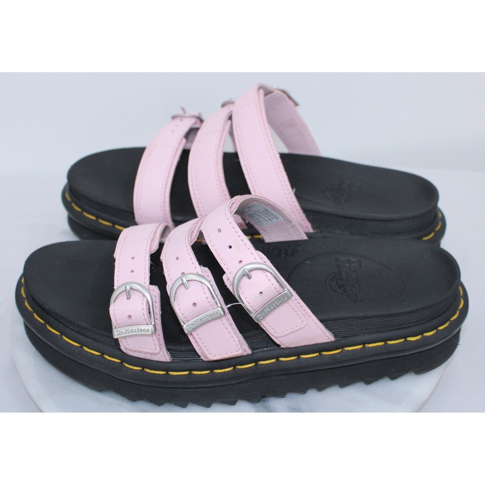 Dr. Martens Blaire Slide Pink Leather Platform Sandals Womens 8 Buckle Straps